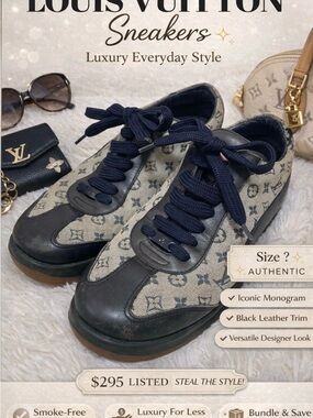 Louis Vuitton Monogram Sneakers in Navy and Beige Canvas